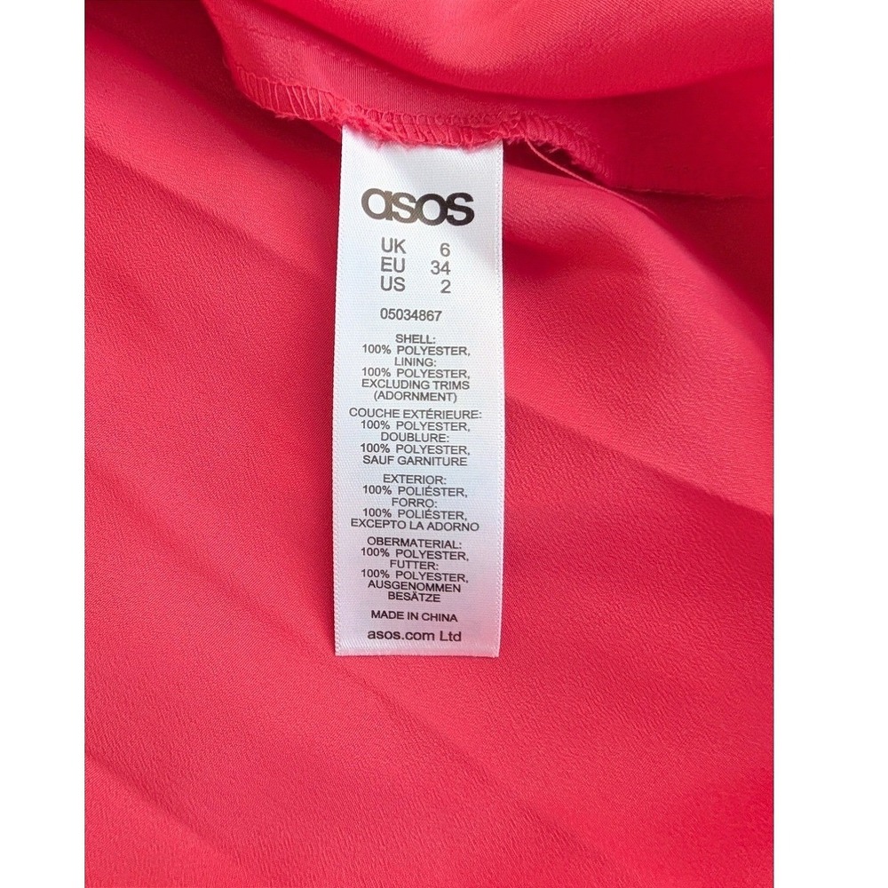 Asos Women's Coral Pleated Lace Bodice Short Sleeve Midi Dress Us 2 - Picture 5 of 12